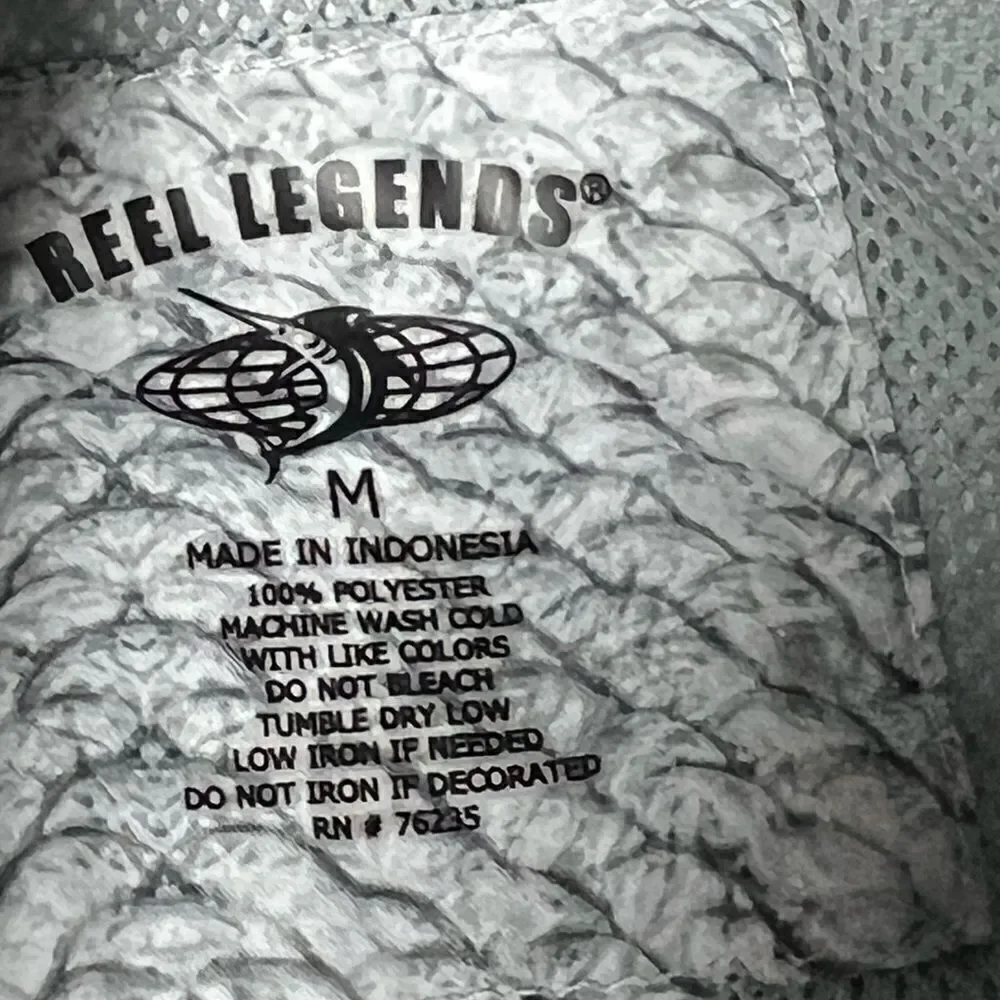 Reel Legends Shirt Mens Saltwater Gray White Button Up Long Sleeve Fishing Sz M